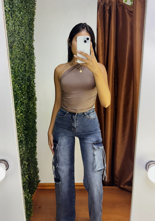 Pantalon cargo mezclilla deslavado talla 5