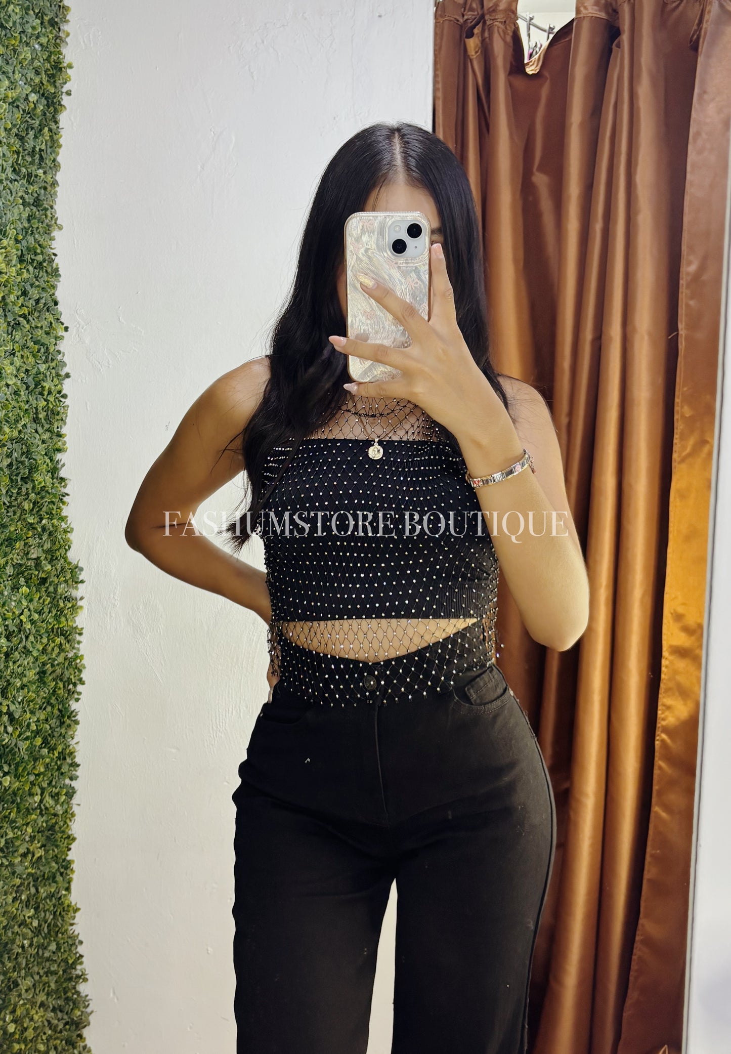 Blusa de malla con brillos