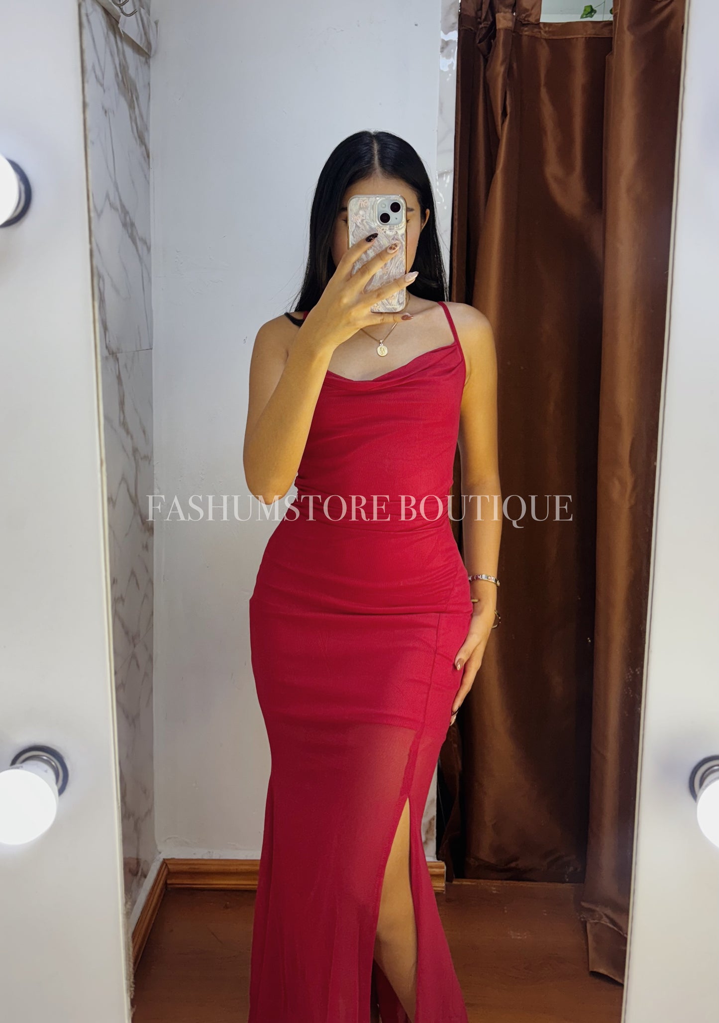 Vestido largo mesh liso