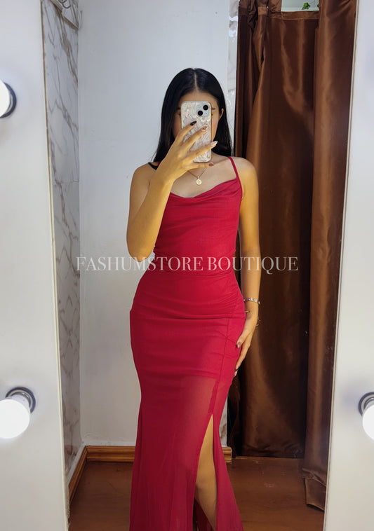 Vestido largo mesh liso