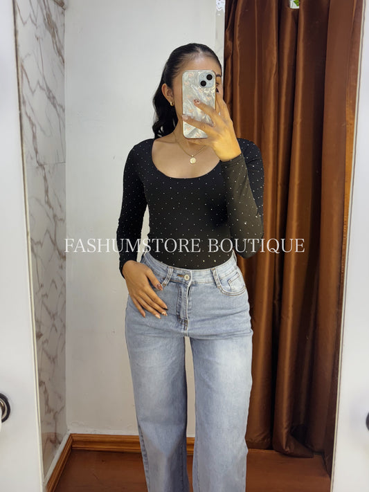 Body manga larga con brillos