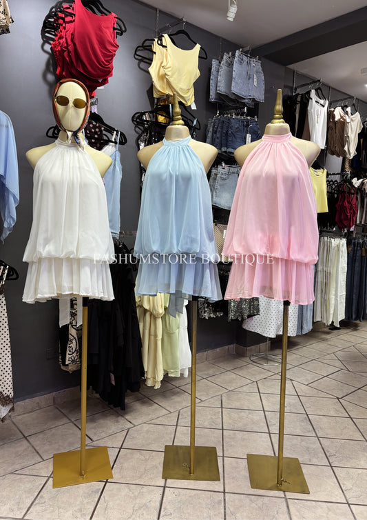Vestido cuello halter espalda descubierta