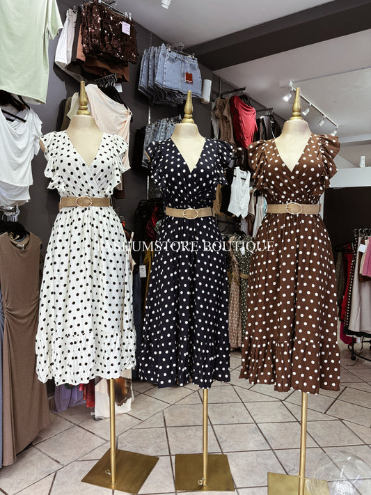 Vestido largo polkadots con cinturón