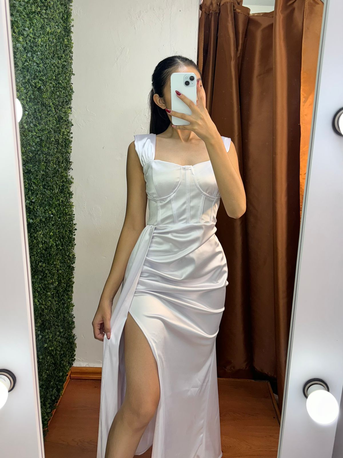 Vestido Largo Satin con Abertura en la Pierna S/M